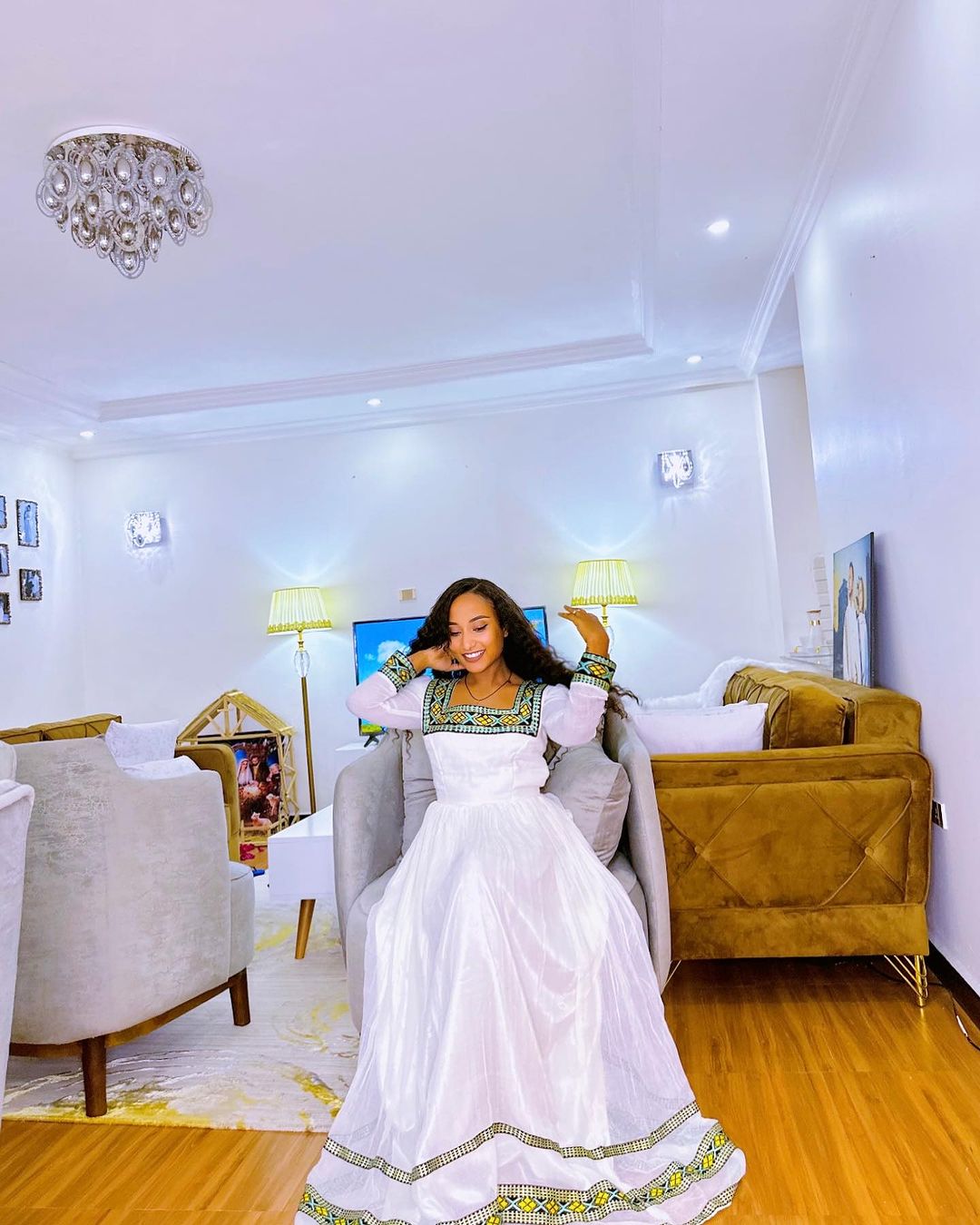 Elegance Redefined: Modern Beauty in Handwoven Habesha Dress with Menen Fabric
