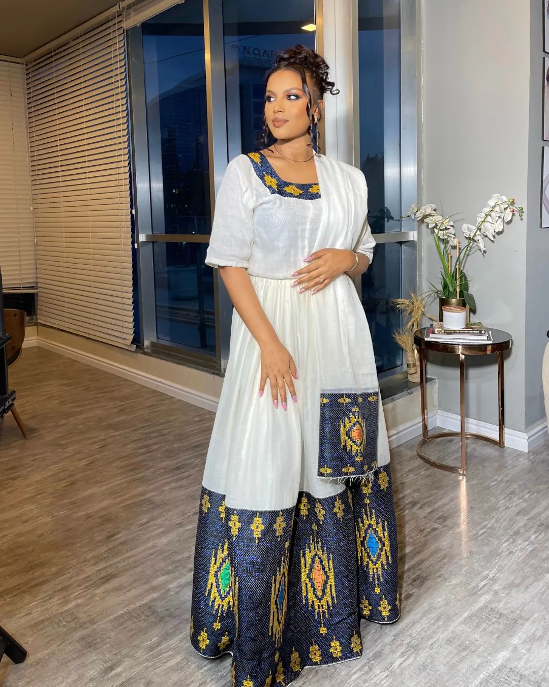 Timeless Beauty in Dark Hues: Gorgeous Handwoven Habesha Dress with Menen Fabric