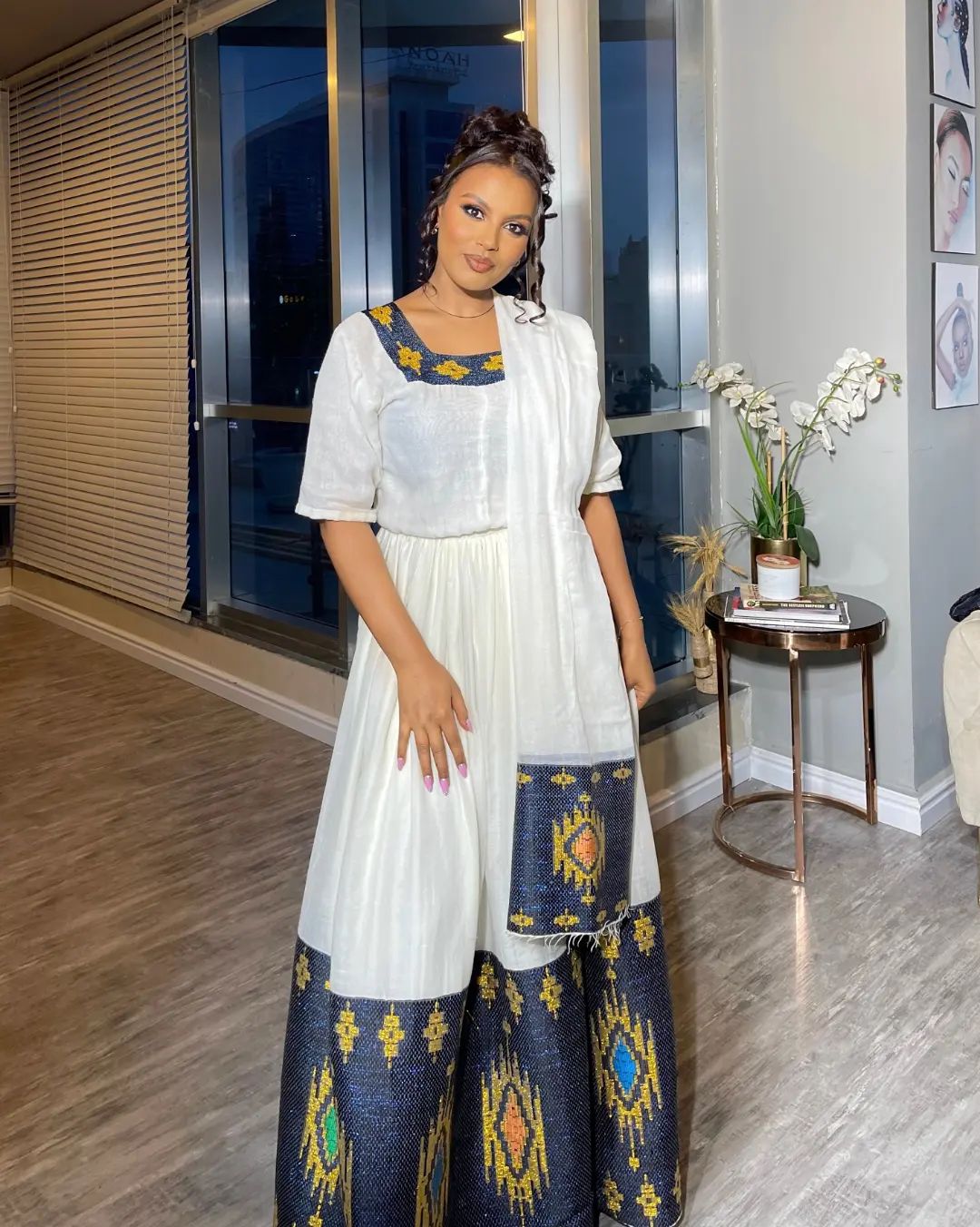 Timeless Beauty in Dark Hues: Gorgeous Handwoven Habesha Dress with Menen Fabric