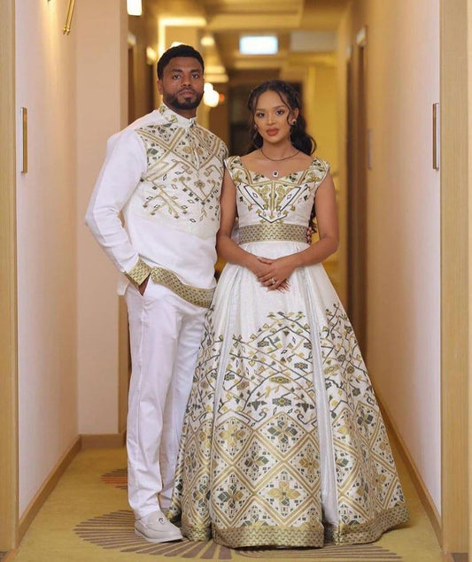 Eternal Radiance: Graceful in Habesha Couples Wedding Attire