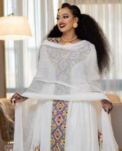 Modern Chic Habesha dress Light-Colored Habesha kemis with Exquisite Style