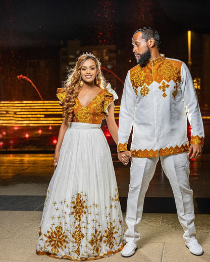 Vibrant Splendor Habesha Couples Outfit Classy Habesha Wedding Attire for Couples