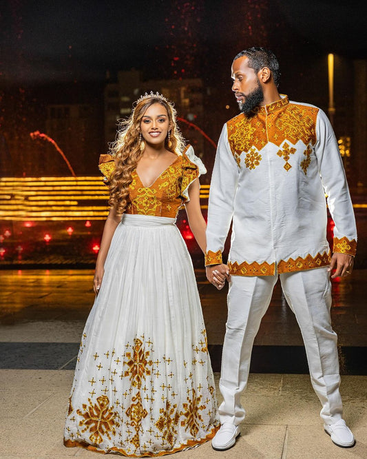 Vibrant Splendor Habesha Couples Outfit Classy Habesha Wedding Attire for Couples