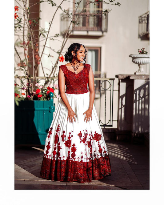 Stunning Red Habesha Wedding Dress Ethiopian Wedding Dress Style Habesha Kemis Habesha Dress