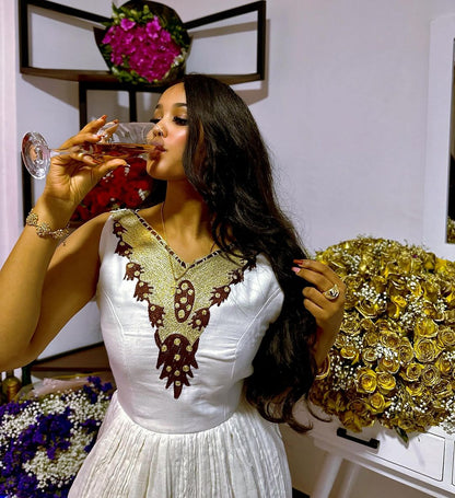Radiant Elegance Golden Design Habesha Dress Modern Habesha Kemis Ethiopian Dress Style