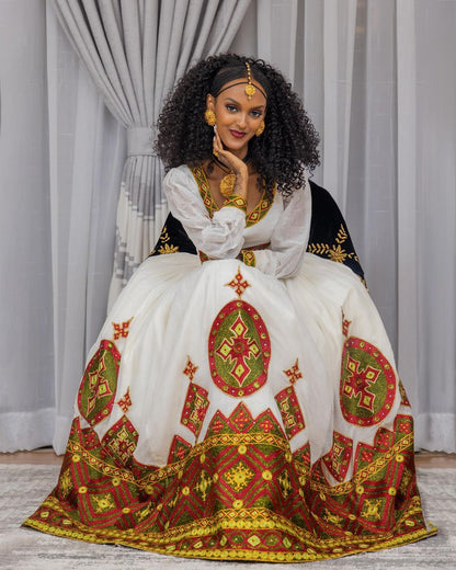 Beaded Wedding Habesha Dress Exquisite Pattern Habesha Kemis Ethiopian Dress Style XXL Beaded Wedding Habesha Dress Exquisite Pattern Habesha Kemis Ethiopian Dress Style XXL