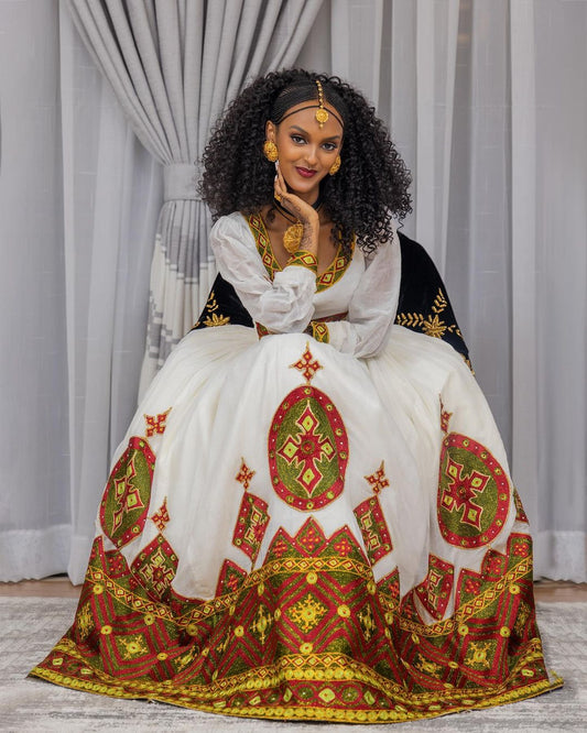 Beaded Wedding Habesha Dress Exquisite Pattern Habesha Kemis Ethiopian Dress Style