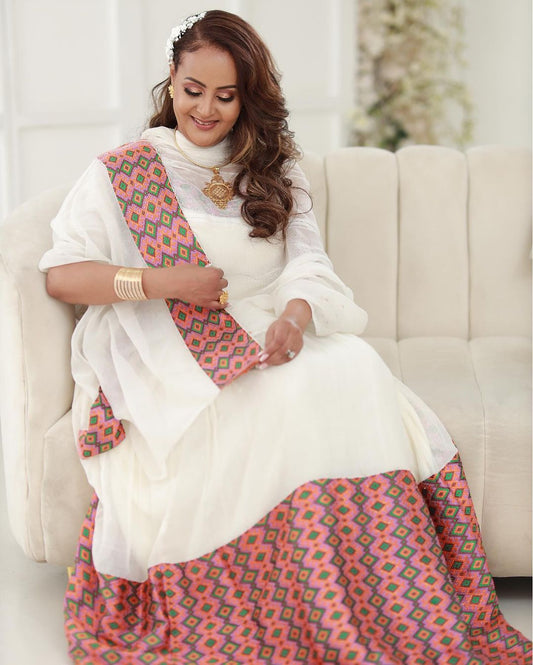 Radiant Pink Habesha Dress Modern Habesha Kemis Ethiopian Dress Style