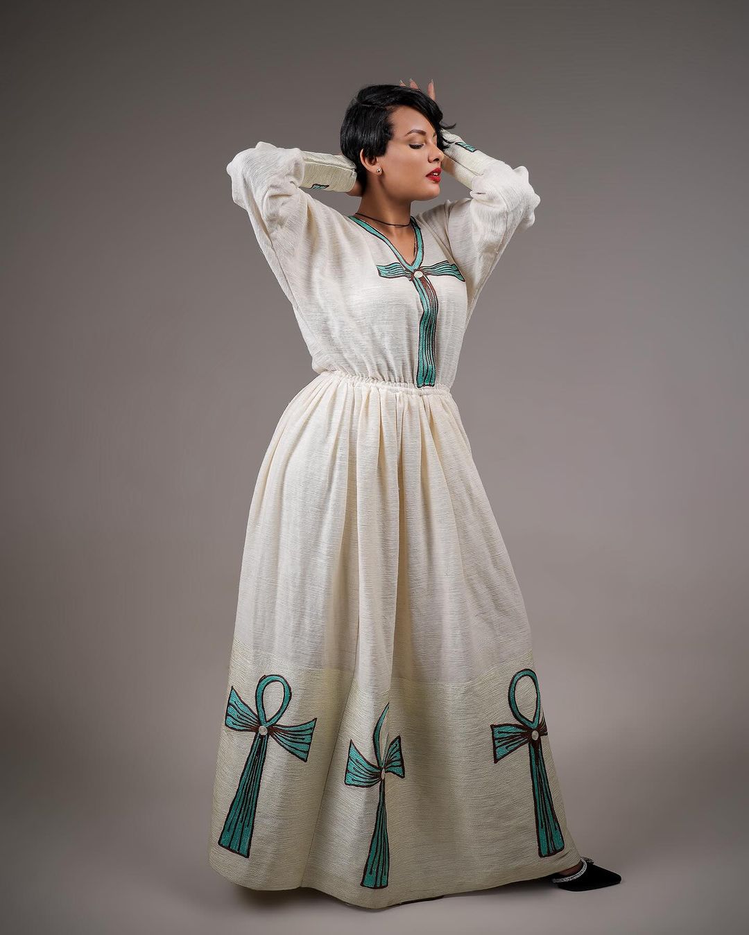 Blue Cross Design Fetil Habesha Dress Modern Habesha Kemis Ethiopian Dress Style Traditional Habesha Libs