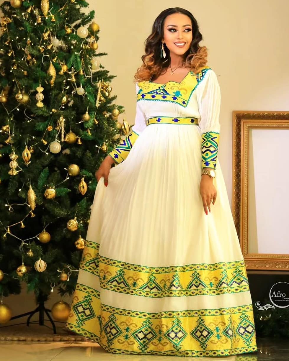 Radiant Yellow Design Habesha Dress Modern Habesha Kemis Ethiopian Dre â TheEthiopianStore