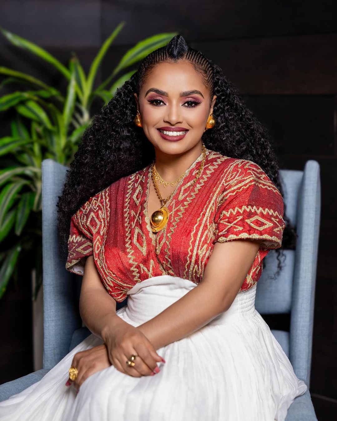 Red Habesha Dress with Golden Pattern Habesha Kemis Modern Ethiopian Dress Style