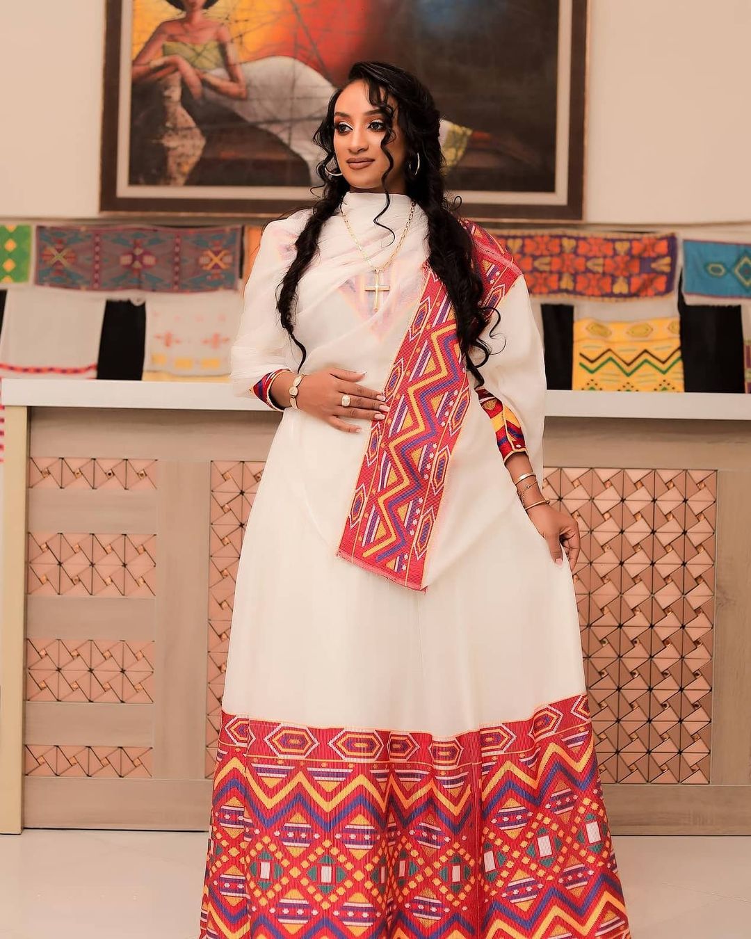 Exquisite Red Pattern Habesha Dress Gorgeous Habesha Kemis Modern Ethiopian Dress Style