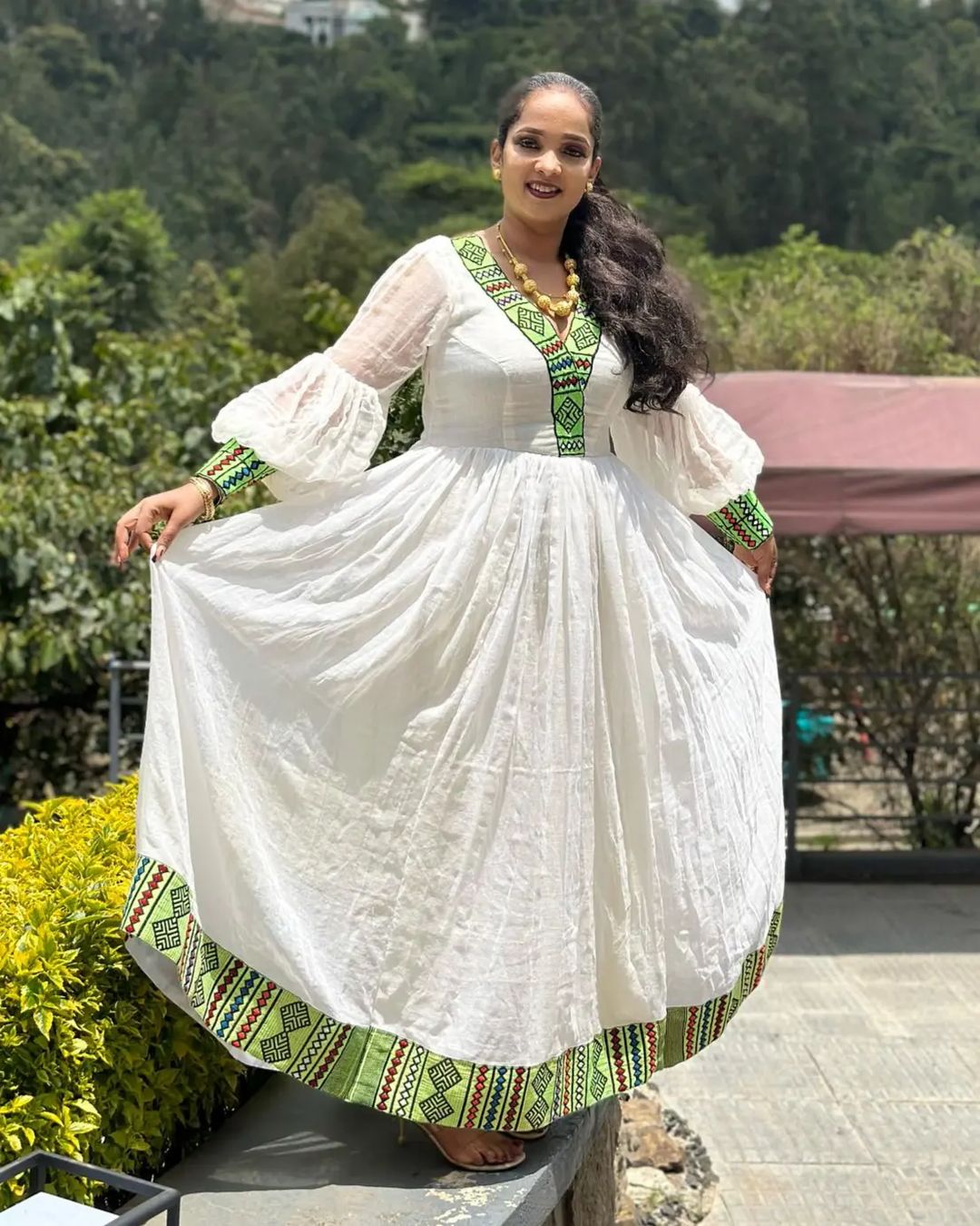 Green Gorgeous Pattern Tilet Habesha Dress Simple Habesha Kemis Traditional Ethiopian dress Style
