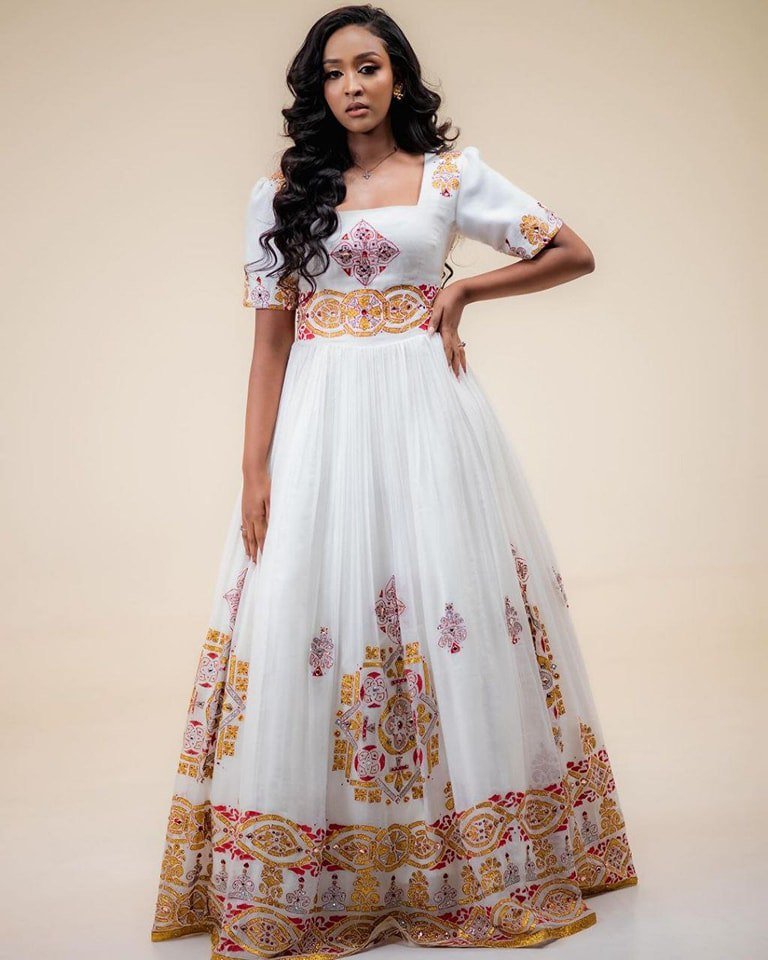 Beautiful Color Design Wedding Habesha Dress Modern Habesha Kemis Traditional Ethiopian dress Style