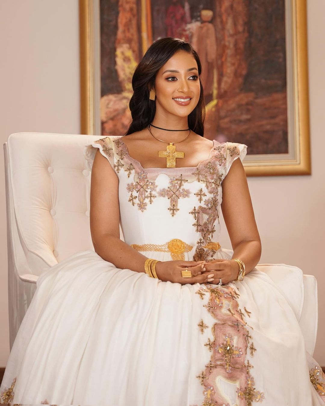 Beaded Modern Ethiopian Dress Light Hues Habesha Wedding Dress