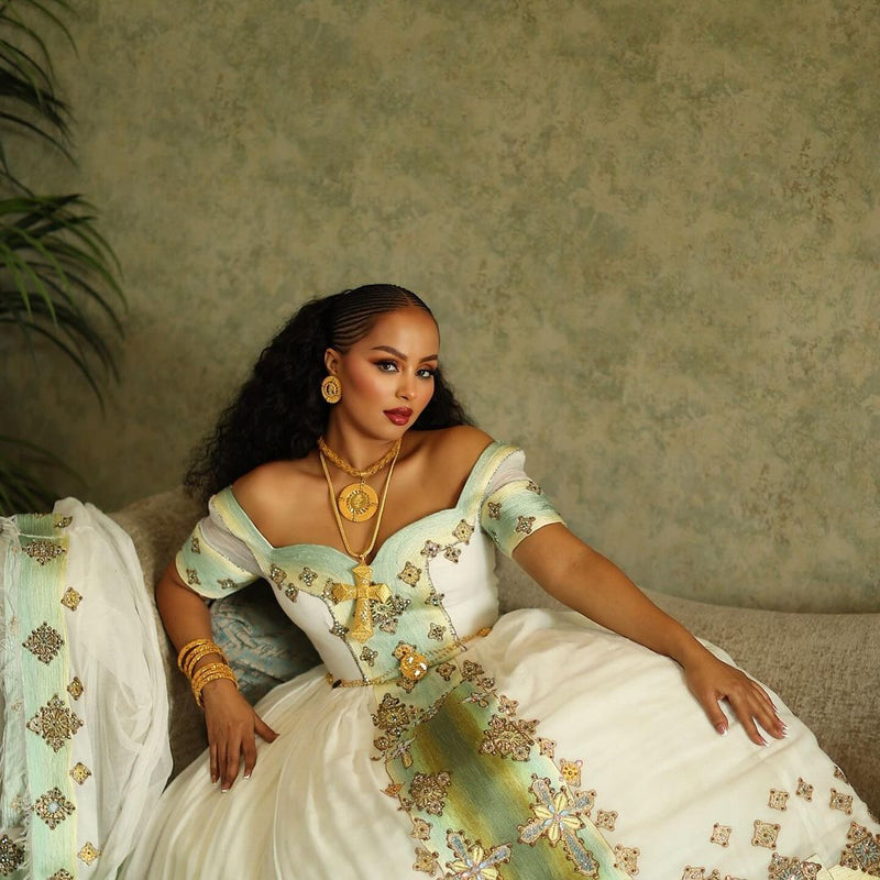 Beaded Habesha Wedding Dress Gorgeous Design Ethiopian Wedding Dress