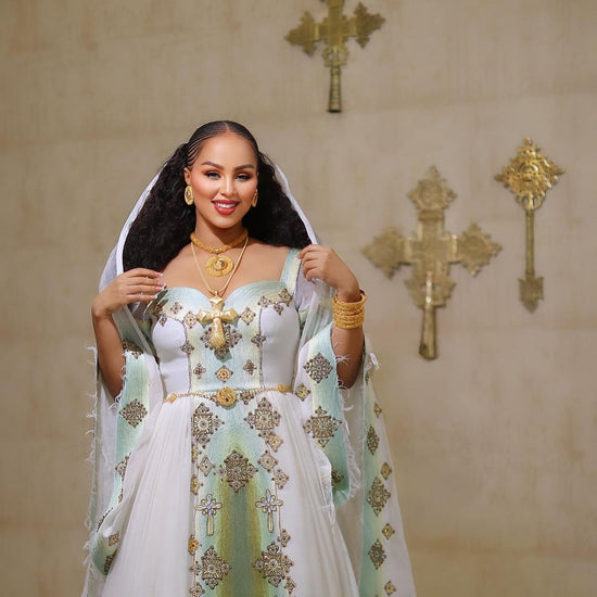 Gold Luxury Ethiopian Wedding Dress – Royal Habesha Bridal tibeb with Elegant Embroidery main image 0