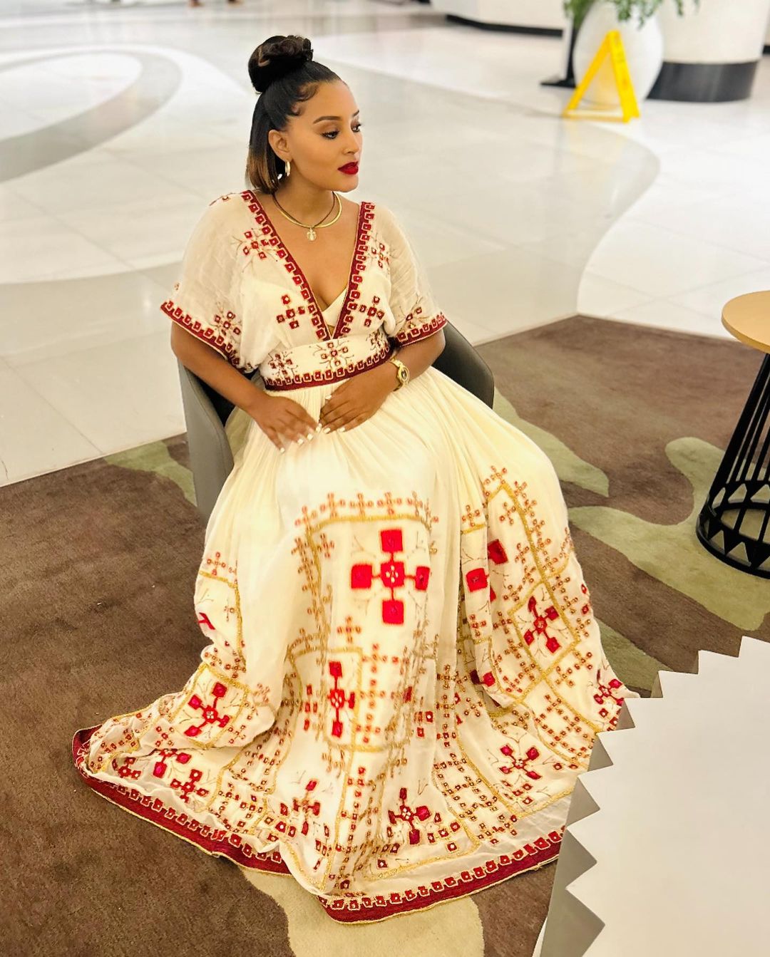 Red beaded habesha dress