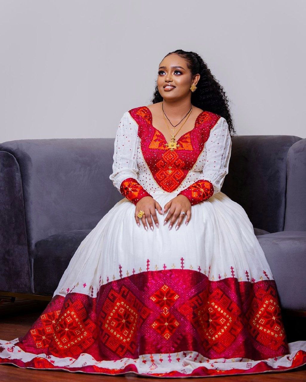 Exquisite Red Habesha Kemis