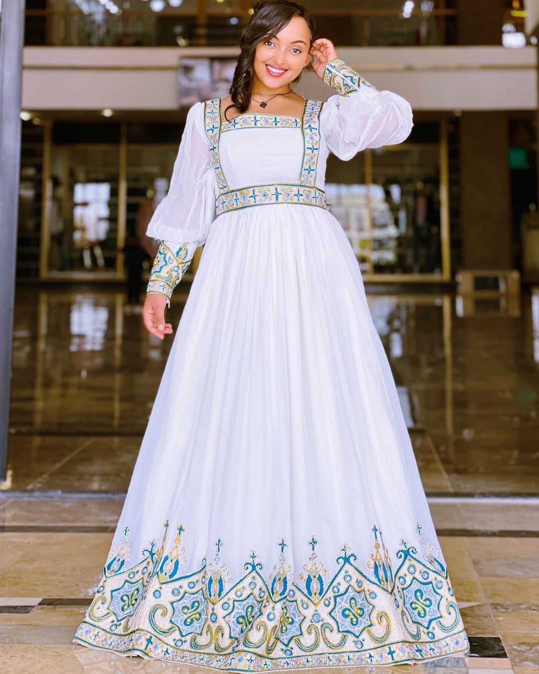 Elegant Modern Light Blue Habesha Kemis A Fresh Twist on Ethiopian Tra ...