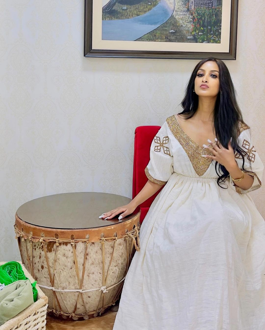 Simple Light-Colored Ethiopian Traditional Dress 