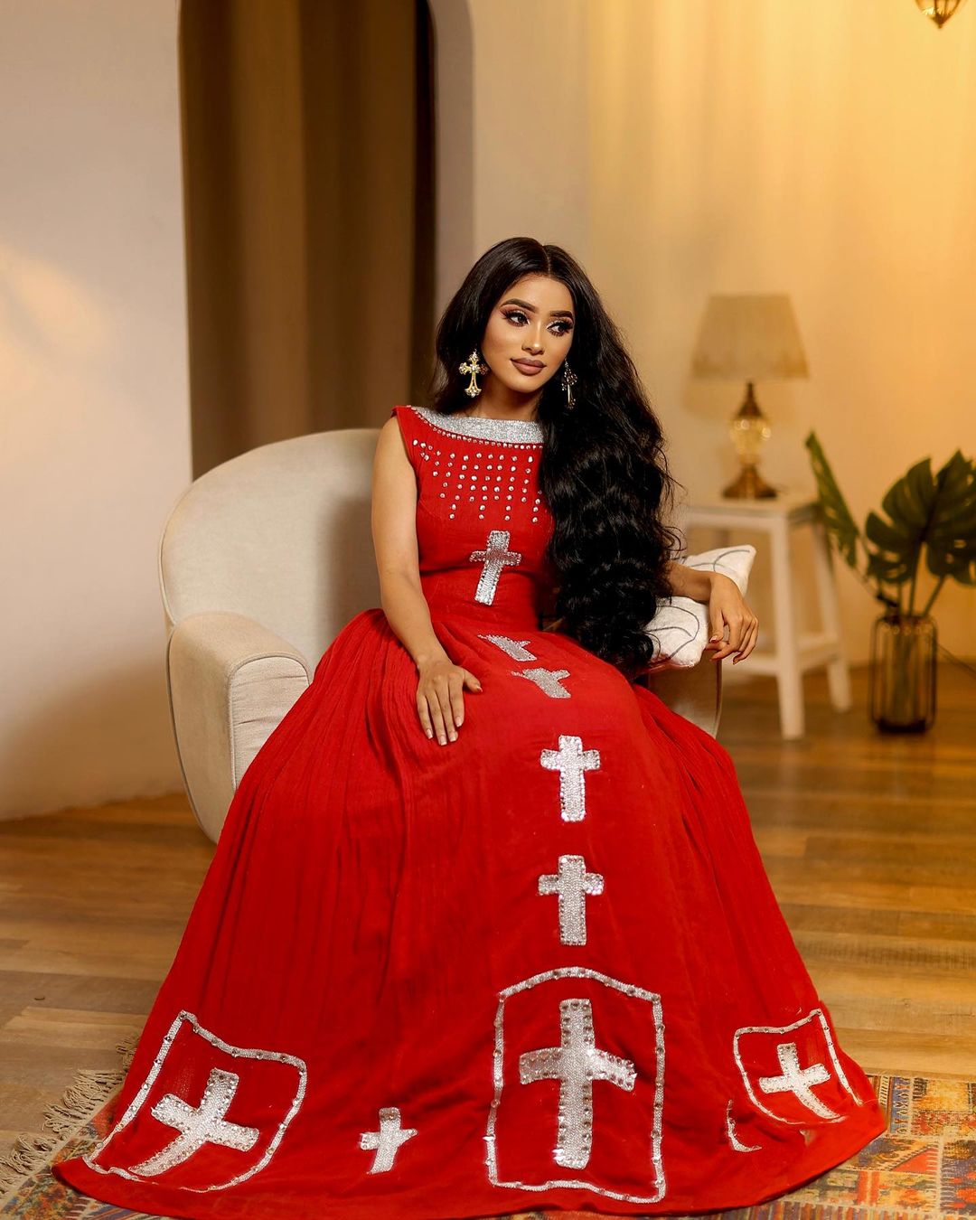 Shiny Red Modern Habesha Dress Design 