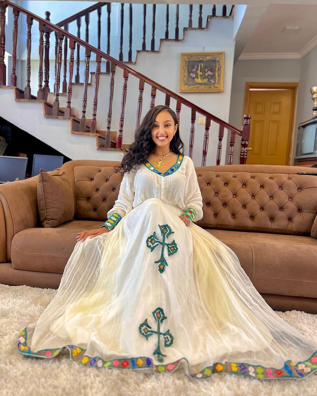 Simple Light Blue Design Habesha Dress Modern Ethiopian Dress