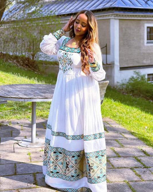 Gorgeous Blue Pattern Habesha Kemis 