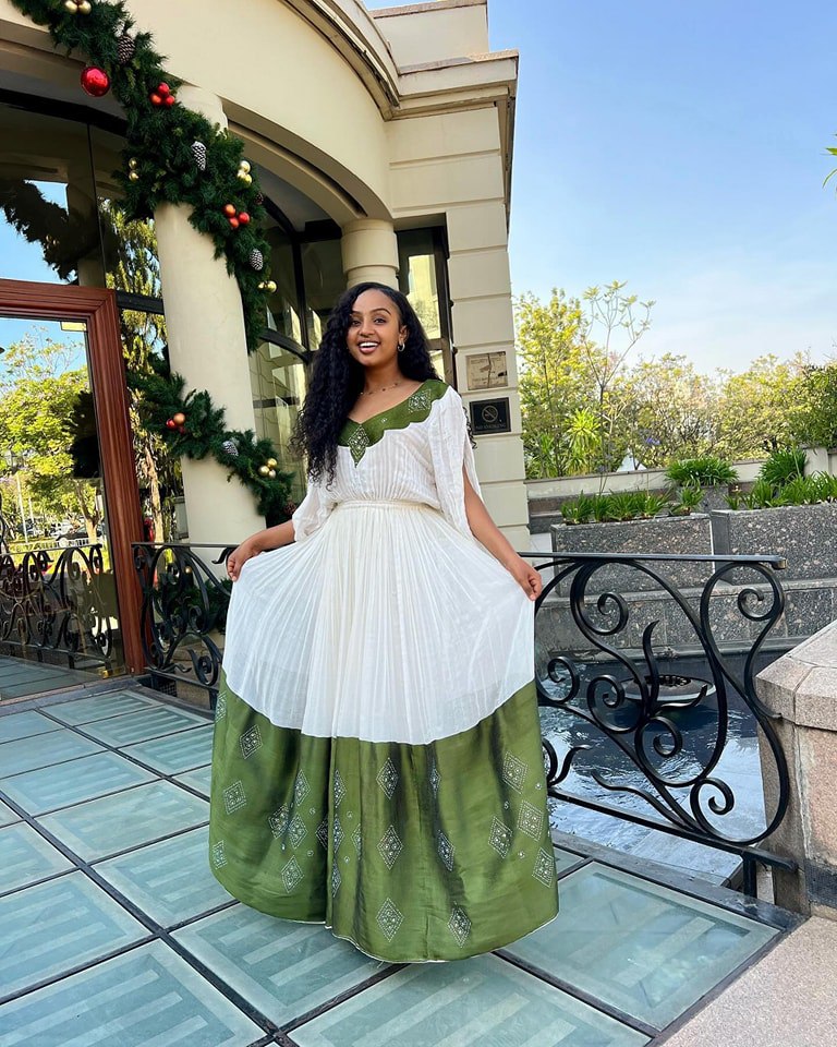 Green Design in Stunning Habesha Kemis Elegant Habesha Dress