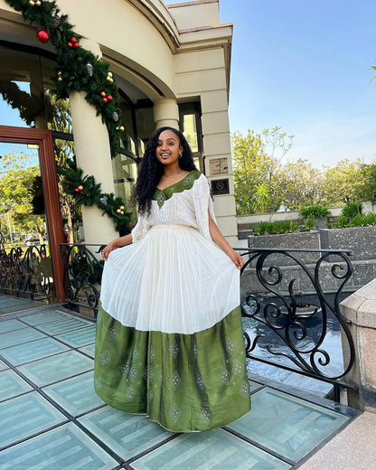 Green Design in Stunning Habesha Kemis Elegant Habesha Dress