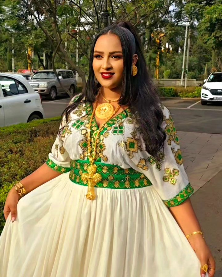 Radiant Green Habesha Dress Shimmering Habesha Kemis and Ethiopian Traditional Dress