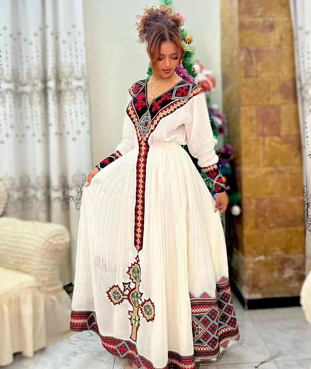 Radiant Red and Black Habesha Dress: