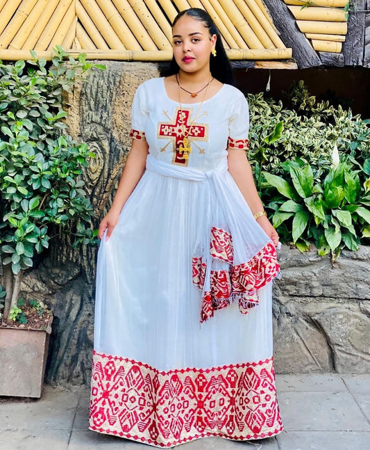 Beautiful Pink Habesha Dress:
