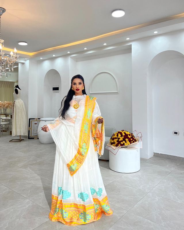Gorgeous Vibrant Color Habesha Dress Habesha Kemis for New Year's
