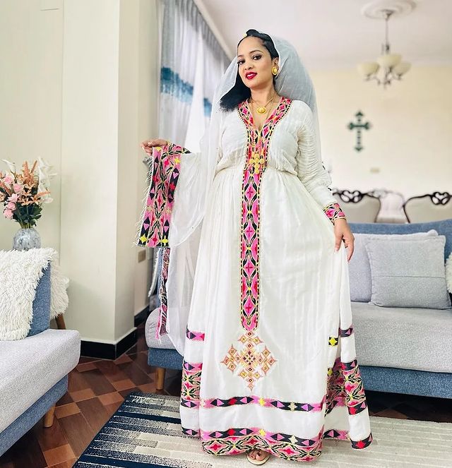 Modern Pink Habesha Kemis