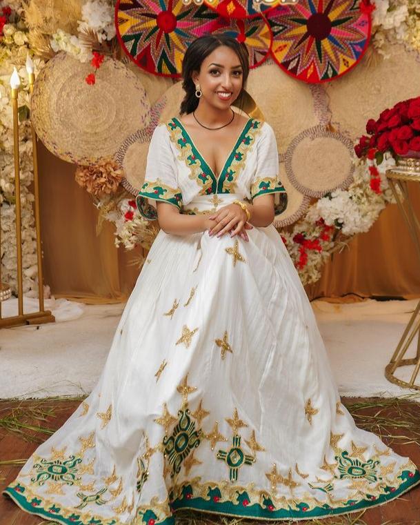 Gorgeous Green Beaded Habesha Dress 