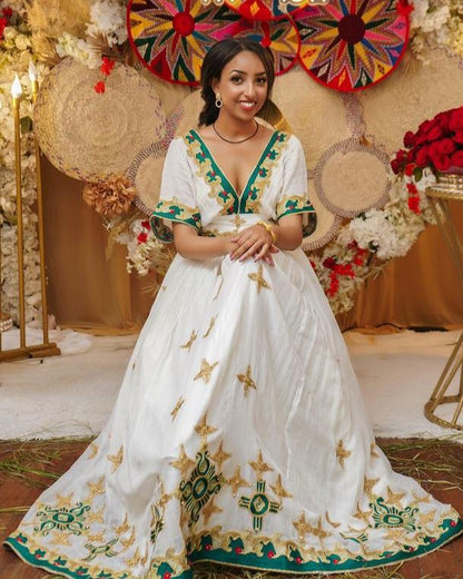Gorgeous Green Beaded Habesha Dress 