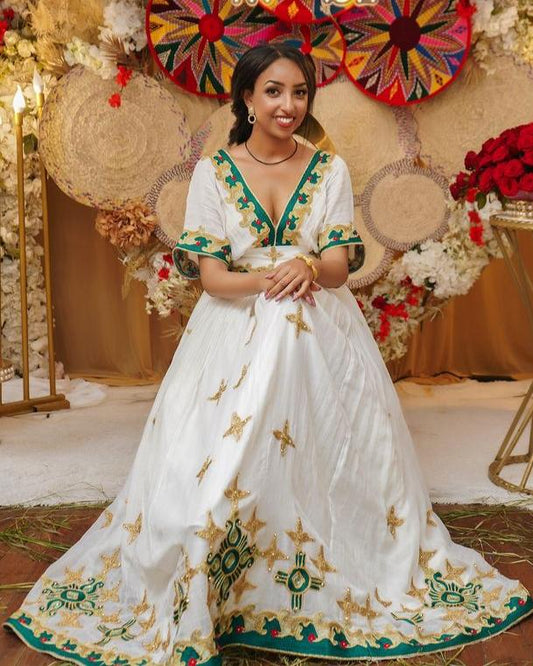 Gorgeous Green Beaded Habesha Dress 
