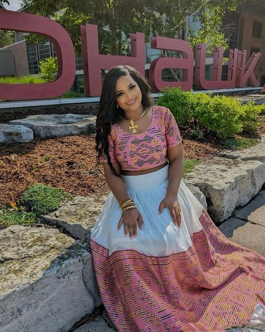 Pink Pattern Habesha Dress 