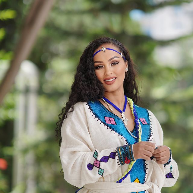 Elegant Blue Habesha Dress Traditional Ethiopian Dress Habesha Cultural Dress