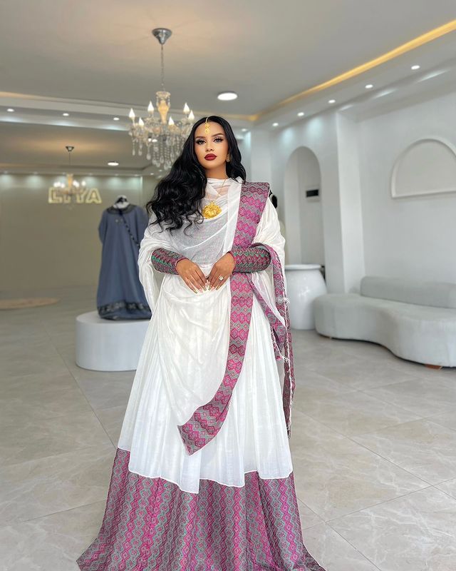 Beautiful Purple Design Habesha Dress 