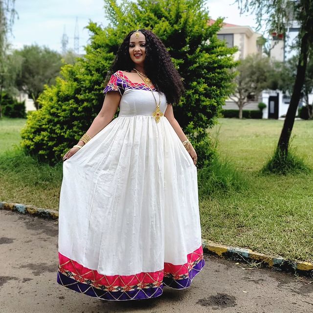 Multicolored Habesha Kemis Modern Habesha Dress Vibrant Ethiopian Traditional Dress