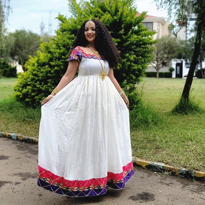 Multicolored Habesha Kemis Modern Habesha Dress Vibrant Ethiopian Traditional Dress