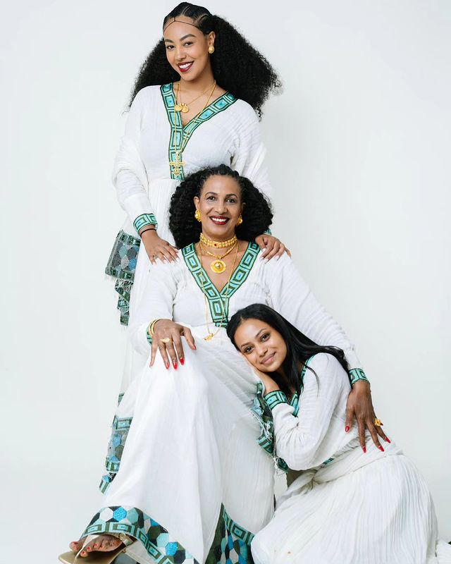Beautiful Multi-Colored Pattern Habesha Dress Stylish Habesha Kemis Design