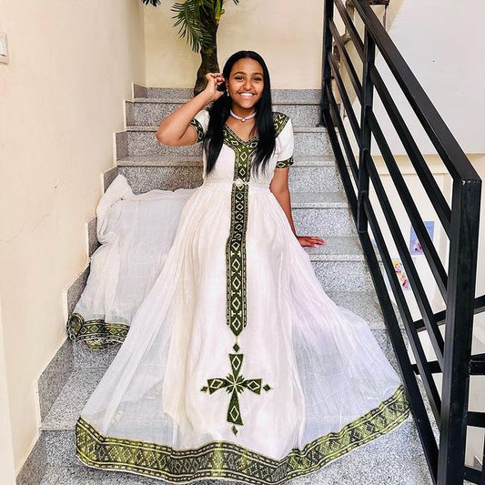 Gorgeous Green Design Habesha Dress