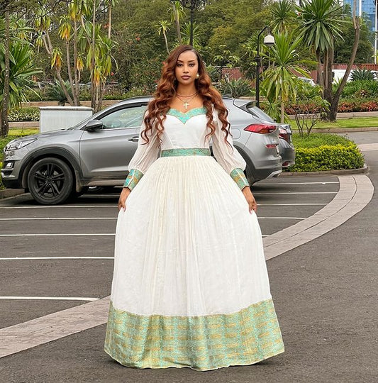 Beautiful Blue and Golden Design Habesha Dress