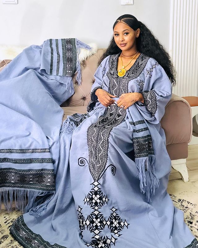  Blue Cultural Habesha Dress
