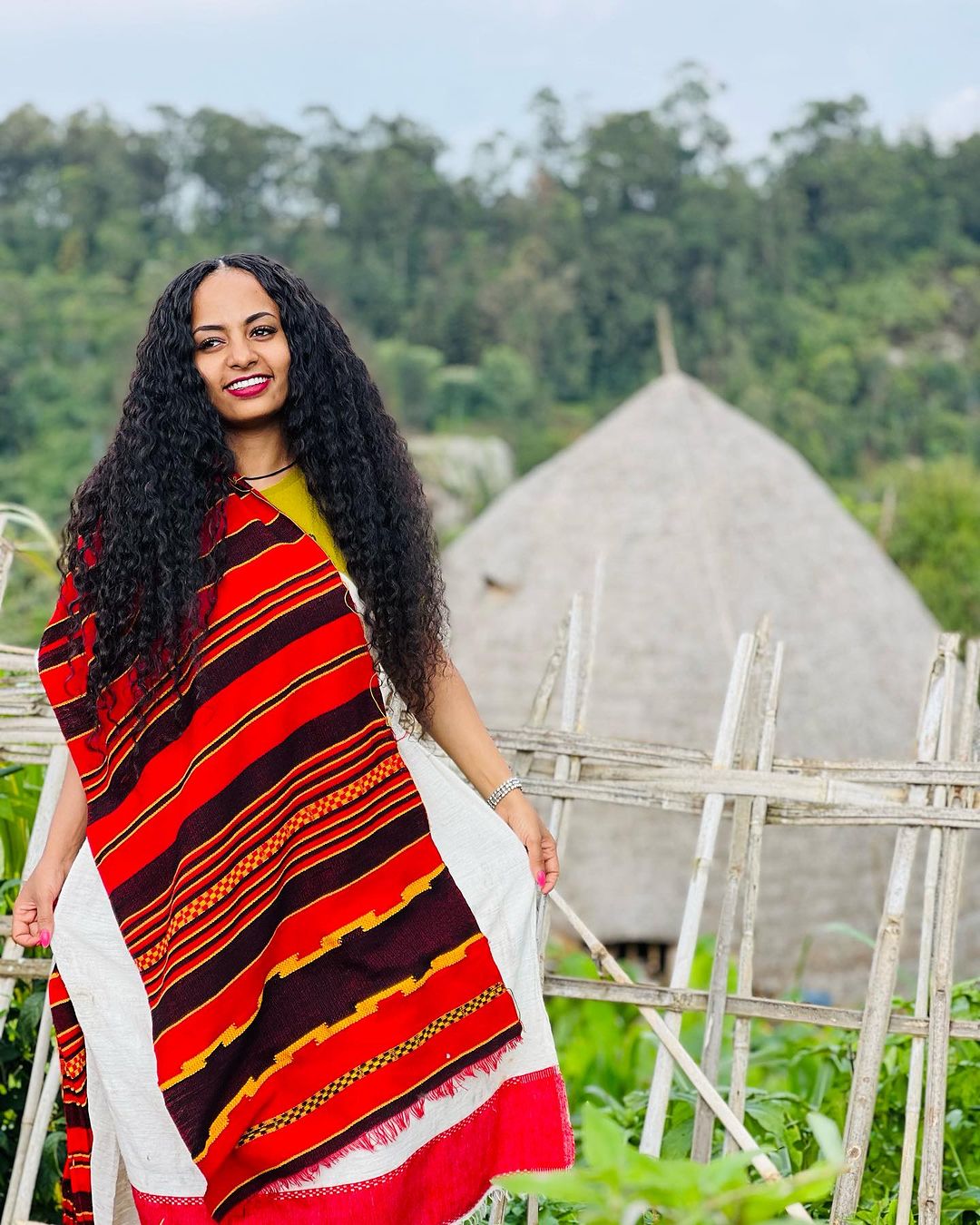Colorful Design Wolayta Cultural Dress with Dunguza Scarf Wolayita Dress Vibrant Multi-Colored Ethiopian Dress