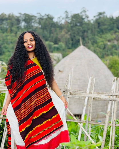 Colorful Design Wolayta Cultural Dress with Dunguza Scarf Wolayita Dress Vibrant Multi-Colored Ethiopian Dress