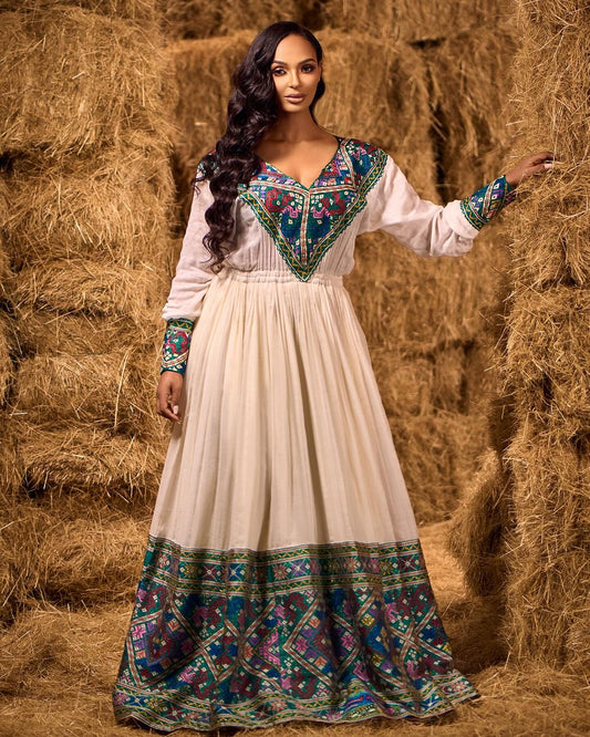 Stunning Dark Blue Patterned Habesha Dress